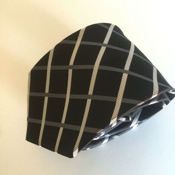 Donald Trump Tie Black Square Checker Striped Silk Signature 57" 4" - Picture 2 of 5